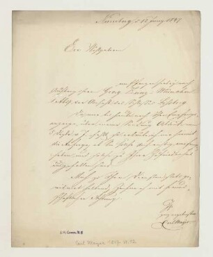 Brief von Carl Mayer an Joseph Heller
