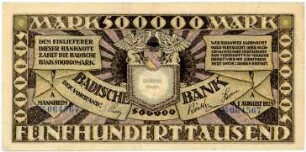 Geldschein, 500.000 Mark, 1.8.1923