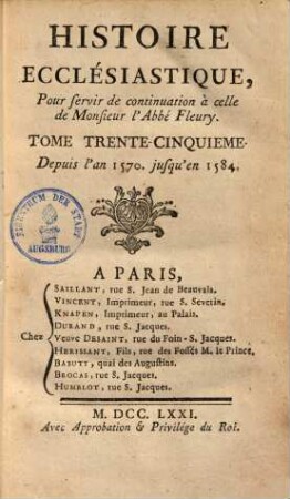 Histoire ecclesiastique : Avec la continuation par J. Cl. Fabre. 35