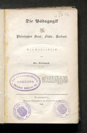 Die Pädagogik der Philosophen Kant, Fichte, Herbart : Ein Überblick