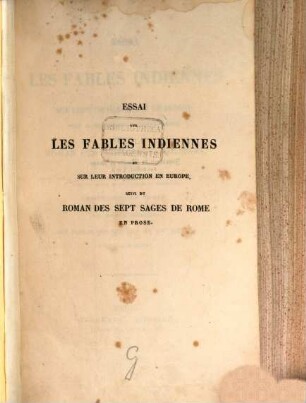 Essai sur les fables indiennes et sur leur introduction en Europe