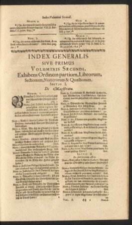 Index Generalis Sive Primus Voluminis Secundi, Exhibens Ordinem partium, Librorum, Sectionum, Numerorum & Quaestionum.