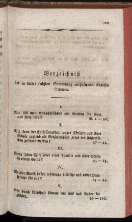 Verzeichniß der in dieser sechsten Sammlung enthaltenen Katechisationen