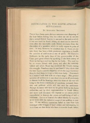 Difficulties in the South African Settlement.