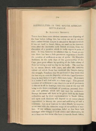 Difficulties in the South African Settlement.