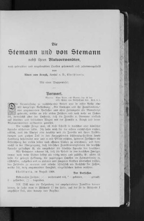 Die Stemann und von Stemann nebst ihren Blutsverwandten : nach gedruckten und ungedruckten Quellen gesammelt und zusammengestellt