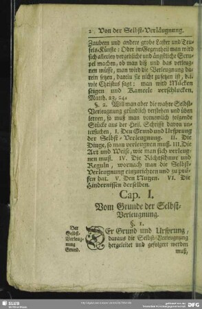Cap. I. Vom Grunde der Selbst-Verleugnung