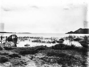 Bucht : Eine Bucht mit vereinzelten, vorgelagerten Steinblöcken.