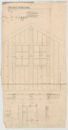 Thiersch, Friedrich von; Starnberg bei München (Bayern); Landhaus Otto Förster - Doppelfenster DG Westseite (Ansicht, Schnitte)