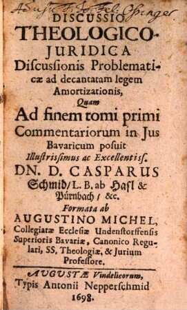 Discussio theologico-iuridica discussionis problematicae ad decantatam legem amortizationis