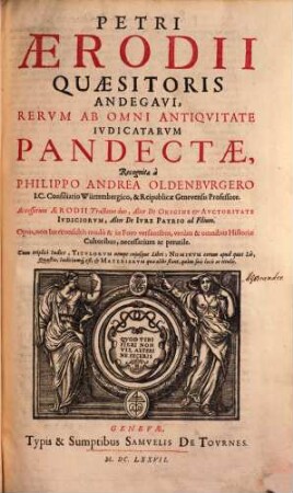 Petri Aerodii Quaesitoris Andegavi, Rervm Ab Omni Antiqvitate Ivdicatarvm Pandectae