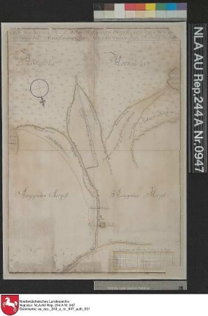 Plan der zu WITTMUND gehörenden Moräste und Abwässerungszüge mit Einzeichnung des Wegenetzes und der Wittmunder Hütte Kolorierte Zeichnung von A. Fuchs Papier Format 53,0x38,0 M 1:3.010