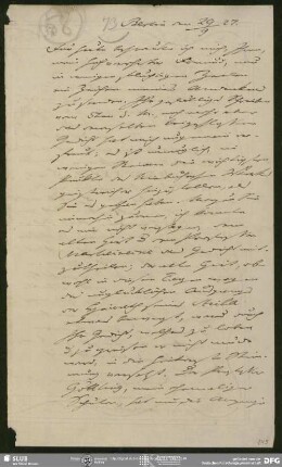 Eigenh. Brief von Johannes Schulze an August Wilhelm von Schlegel, Berlin, 29.09.1827