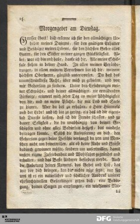 Morgengebet am Dienstag.