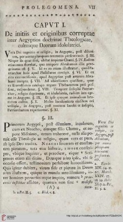 Capvt I: De initiis et originibus corruptae inter Aegyptios doctrinae Theologicae, cultusque Deorum idololatrici