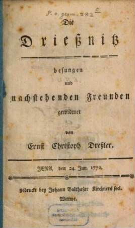 Die Drießnitz : besungen und nachstehenden Freunden gewidmet