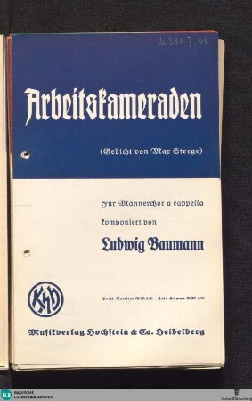 Arbeitskameraden : für Männerchor a cappella