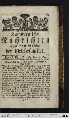 Das CI. St. - Das CIV. St. (den 20 Dec. - den 30 Dec.)