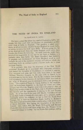 The Need of India to England