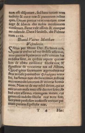 David Voitus Matthaeo Wesenbecio.