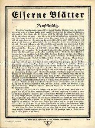 Flugschrift "Eiserne Blätter: Anständig" (Nr.88)