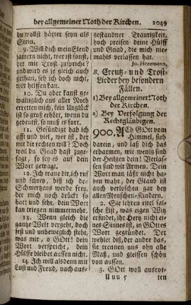B. Creutz- und Trost-Lieder bey besondern Fällen.