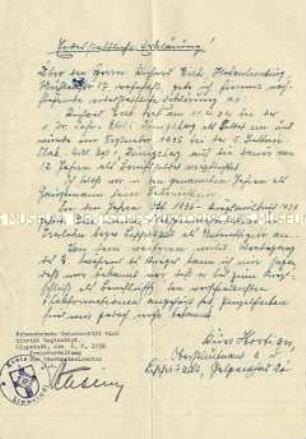 Eidesstattliche Erklärung zur militärischen Laufbahn in der Wehrmacht - Familienkonvolut