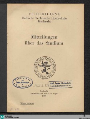 1930/31, Wintersemester