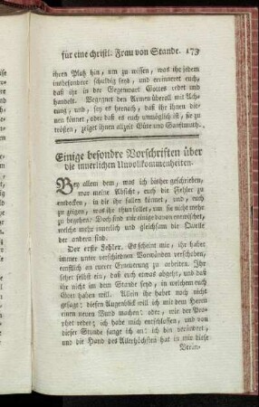 Einige besondre Vorschriften über die innerlichen Unvollkommenheiten.