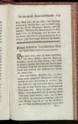 Einige besondre Vorschriften über die innerlichen Unvollkommenheiten.