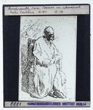Rembrandt, Alter Mann mit langem Mantel im Lehnstuhl (Radierung B160)