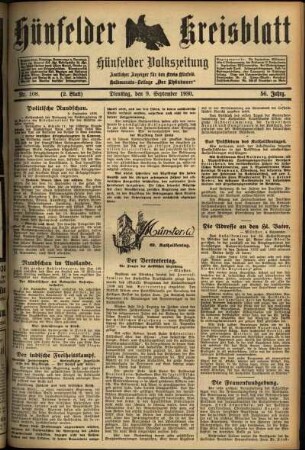 Zweite Ausgabe vom Dienstag, den 09. September 1930.