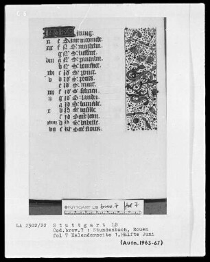 Lateinisch-französisches Stundenbuch (Livre d'heures) — KL-Ligatur und Teilbordüre, Folio 7recto