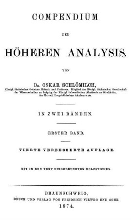 Bd. 1: Compendium der höheren Analysis. Erster Band