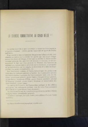 La Carrière Administrative Au Congo Belge.