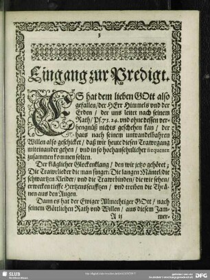 Leichenpredigt : Eingang zur Predigt. Textus. Erklerung deß ersten Theils. Erklerung deß andern Theils