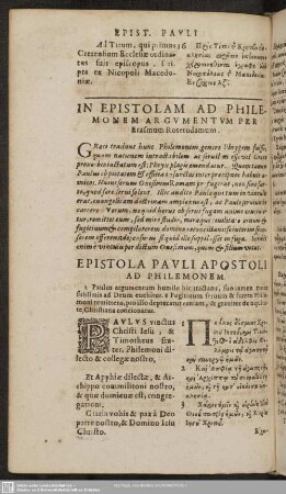 In Epistolam Ad Philemonem Argumentum Per Erasmum Roterodamum