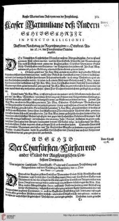 Keyser Maximilians Beschluß in puncto Religionis, Anno 1576.