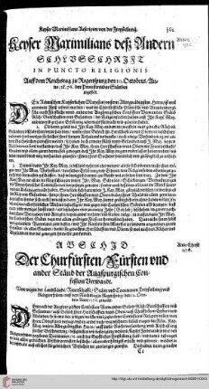 Keyser Maximilians Beschluß in puncto Religionis, Anno 1576.