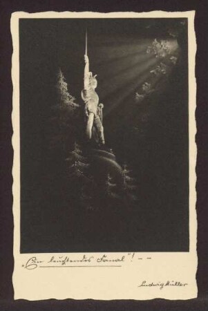 Das Hermannsdenkmal angestrahlt. Detmold. Hiddesen. Papierabzug. Ansichtskarte