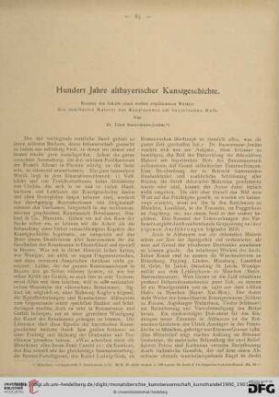 Hundert Jahre altbayerischer Kunstgeschichte : Resumé des Inhalts eines soeben erschienen Werkes: Die dekorative Malerei der Renaissance am bayerischen Hofe