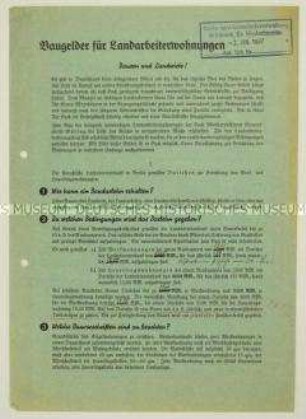 Merk- und Informationsblatt zur Vergabe von Darlehen für die Errichtung von Wohnungen auf dem Lande
