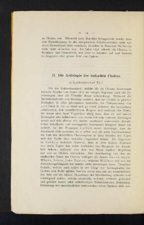 II. Die Actiologie der indischen Cholera.