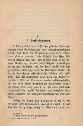 I. Vorbedingungen.