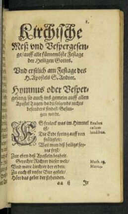 Und erstlich am Festage des H. Apostels S. Andree.