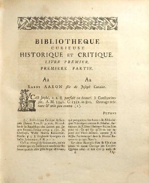 Bibliotheque Curieuse Historique Et Critique, Ou Catalogue Raisonne De Livres Dificiles A Trouver. Tome Premier