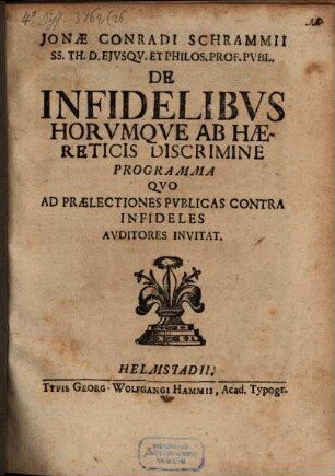 De infidelibus, horumque ab haereticis discrimine : programma