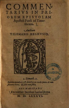 Commentarius in priorem epistolam apostoli Pauli ad Timotheum ...