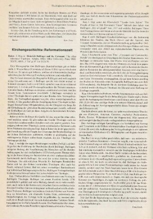 43-44 [Rezension] Baker, Joey W., Heinrich Bullinger and the covenant