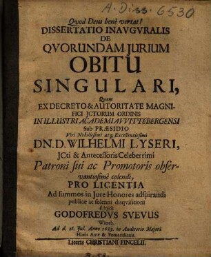Dissertatio Inauguralis De Quorundam Iurium Obitu Singulari